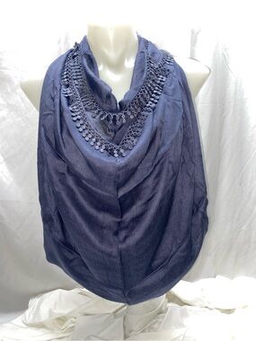 * Charcoal Gray Scarf with embroidered fringe semi sheer 73”X40”